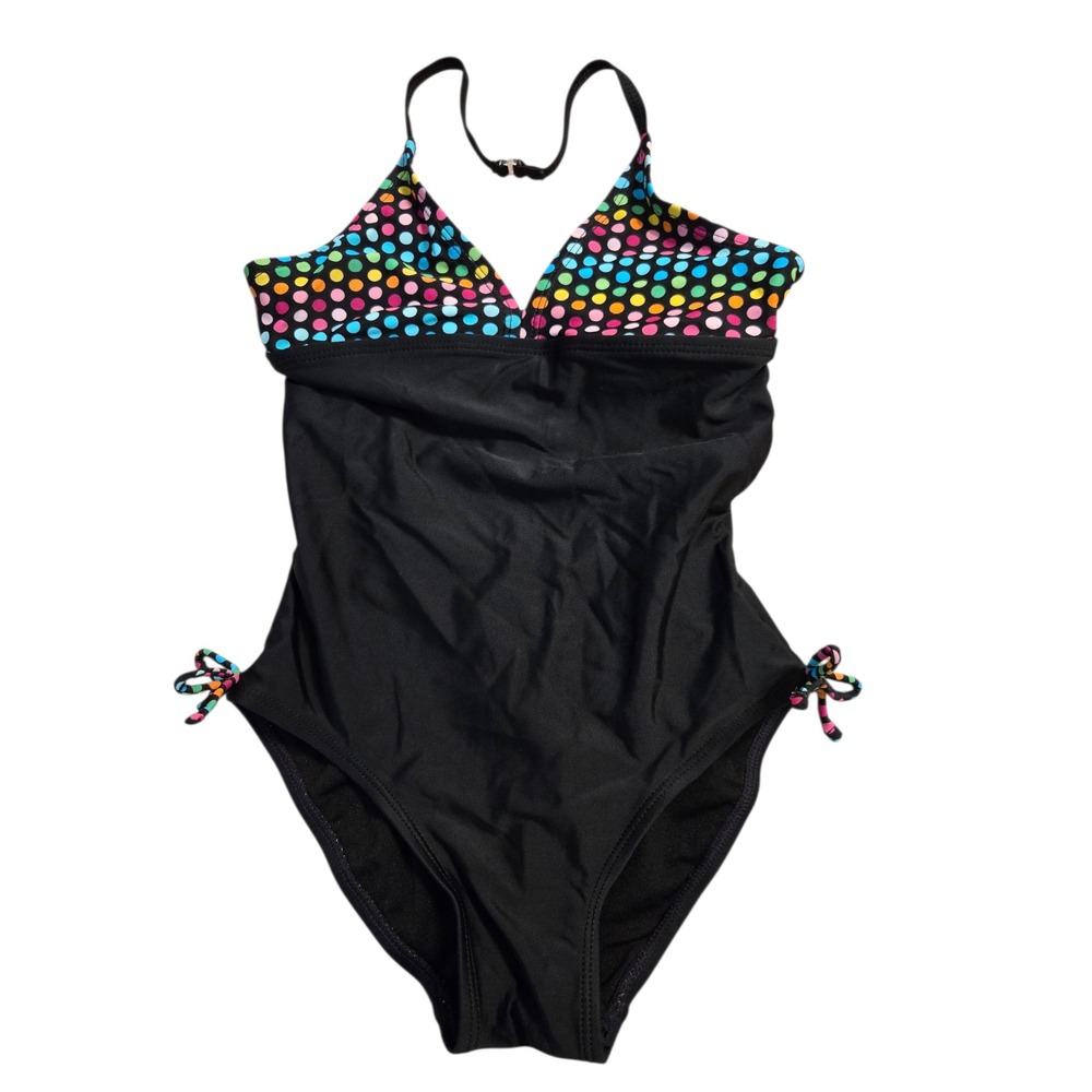 Sand‎ N Sun Girls Black Rainbow Polka Dot Halter One Piece Swimsuit Size 7/8